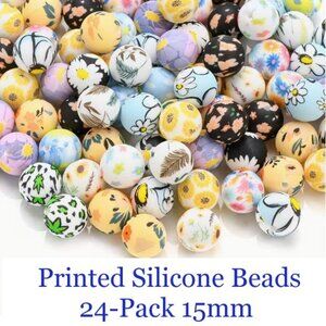 Printed Silicone Beads 24-Pack 15mm Great for Beading Pens!